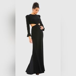 NWT Mac Duggal Long Sleeve Puff Shoulder Cut Out Gown - Size 2